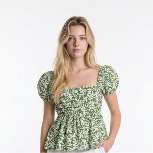 Abercrombie & Fitch Green Leaf Print Blouse
